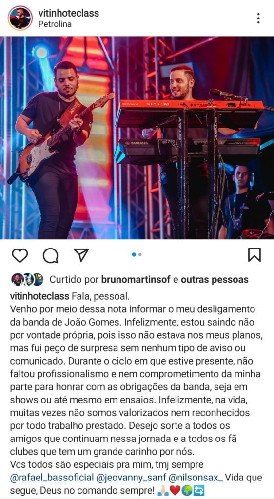 Tecladista de João Gomes é demitido da banda e causa revolta entre fãs do cantor